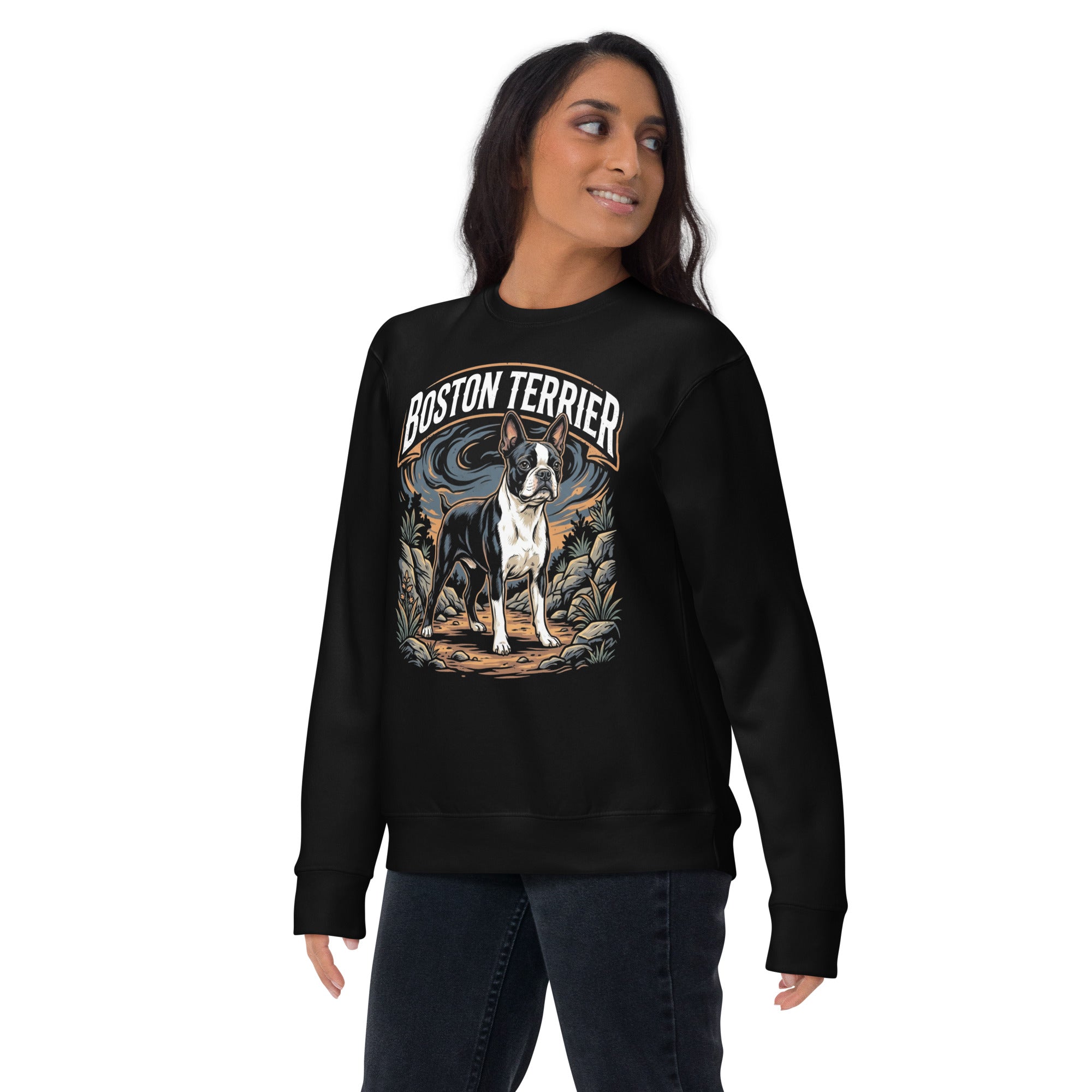 Boston Terrier Wilderness Guardian Unisex Premium Sweatshirt .