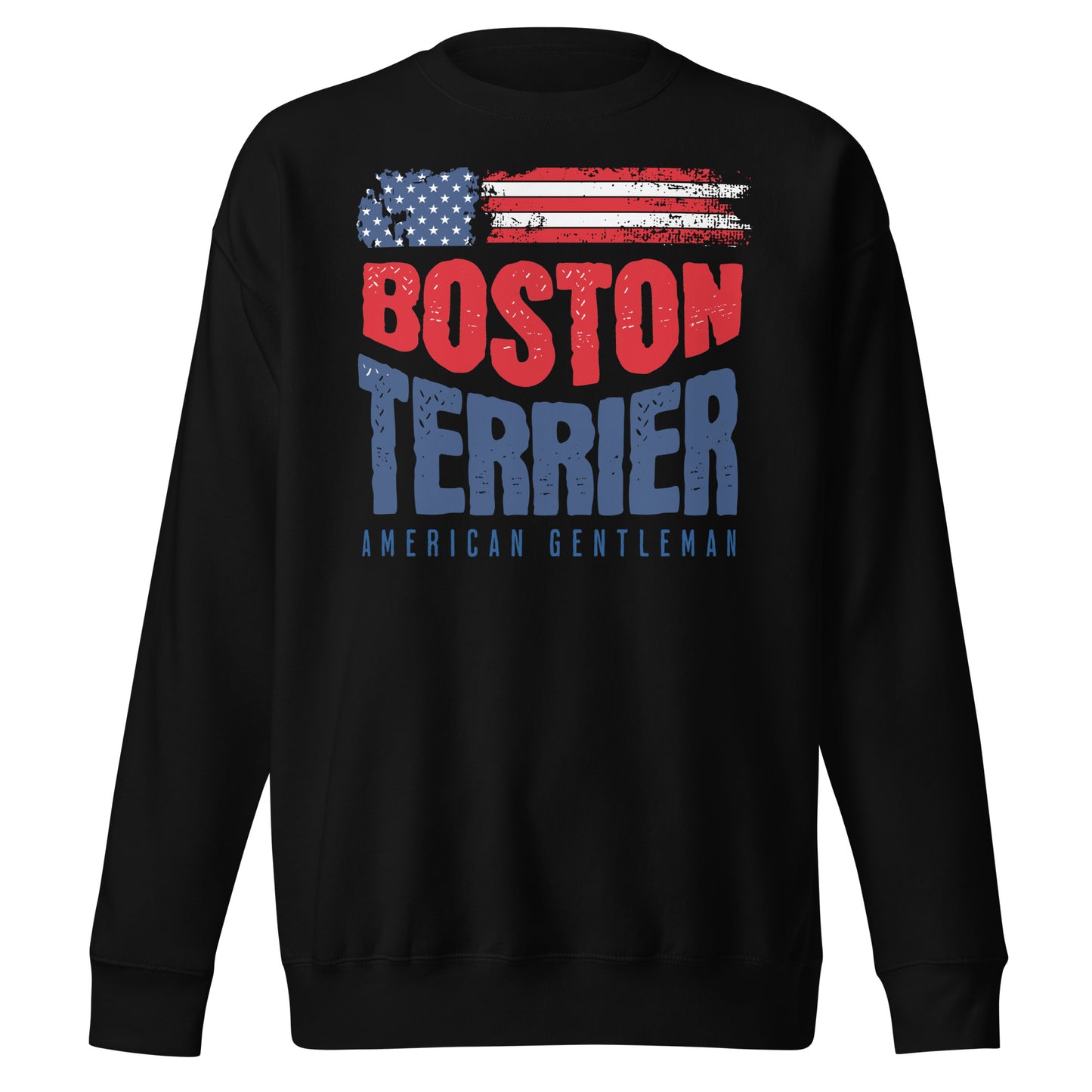 Boston Terrier American Flag Unisex Premium Sweatshirt – 4th of July Patriotic Dog Tee | USA 250th Birthday Shirt . Black
