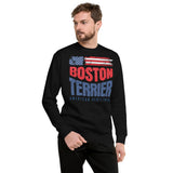Boston Terrier American Flag Unisex Premium Sweatshirt – 4th of July Patriotic Dog Tee | USA 250th Birthday Shirt .