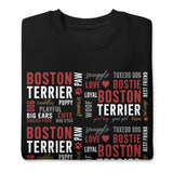 Boston Terrier Word Collage Unisex Premium Sweatshirt – Dog Lover Typography Art .