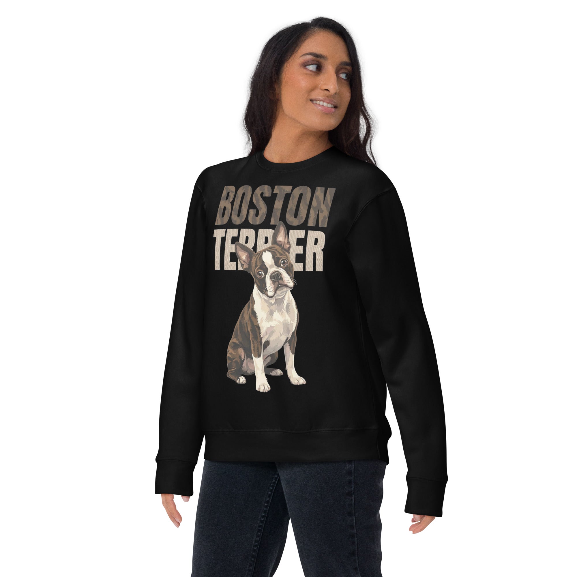 Brindle Boston Terrier Dog Unisex Premium Sweatshirt .