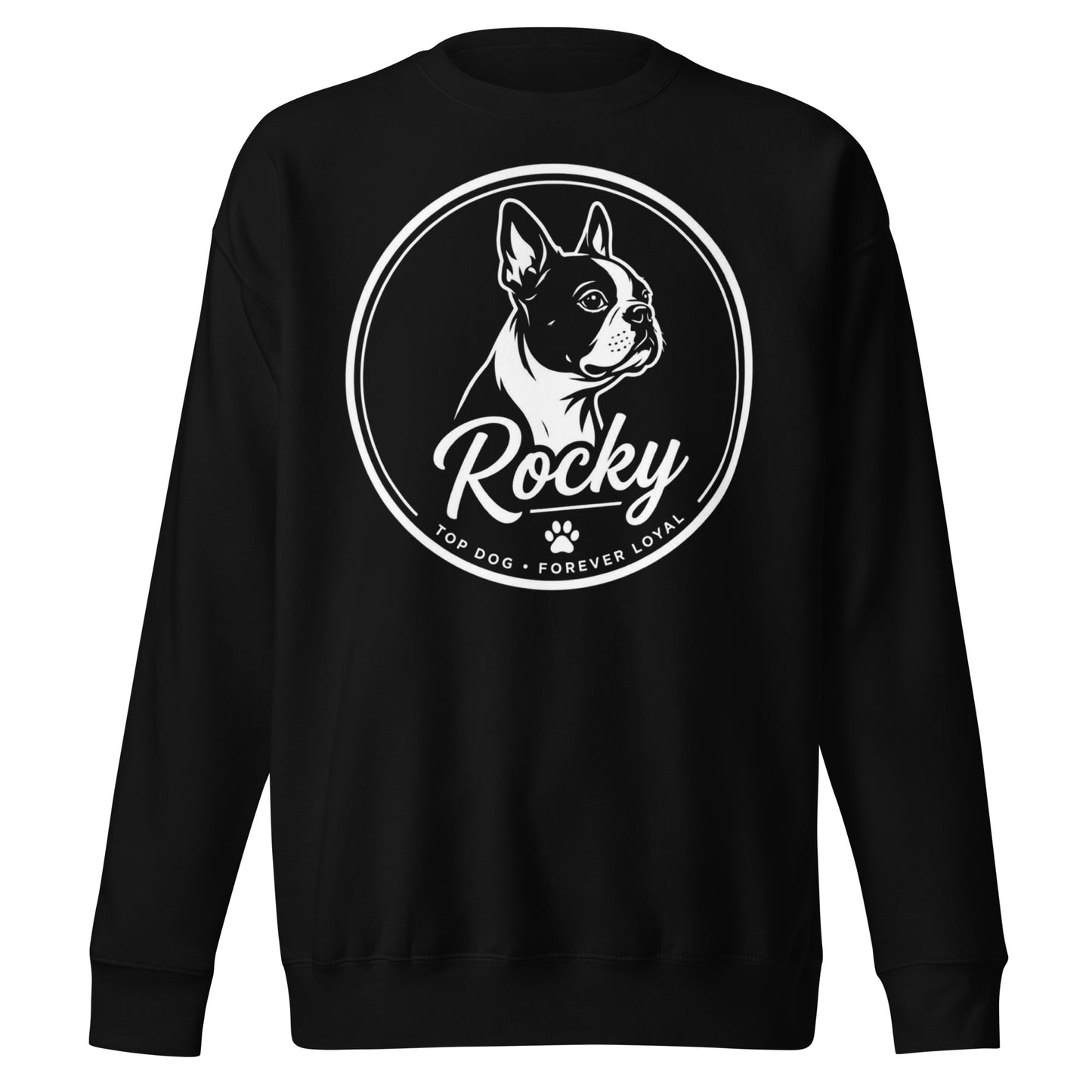 Personalized Dog Silhouette Unsex Premium Sweatshirt with Custom Name & Tagline . Black