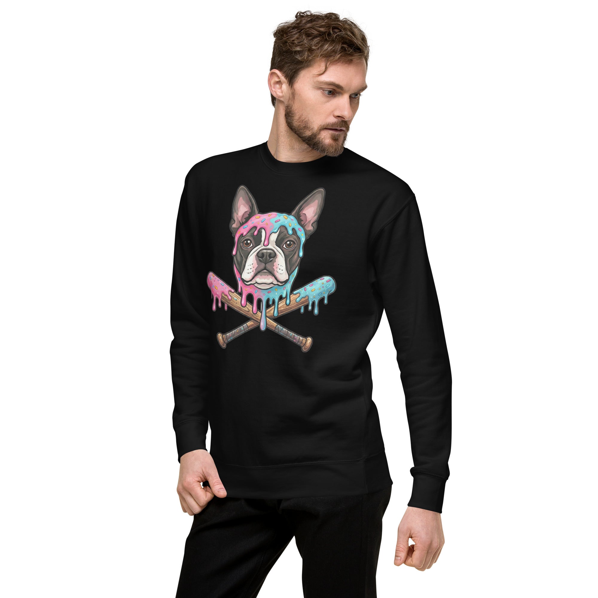 Baseball Drip Boston Terrier Dog Unisex Premium Sweatshirt .