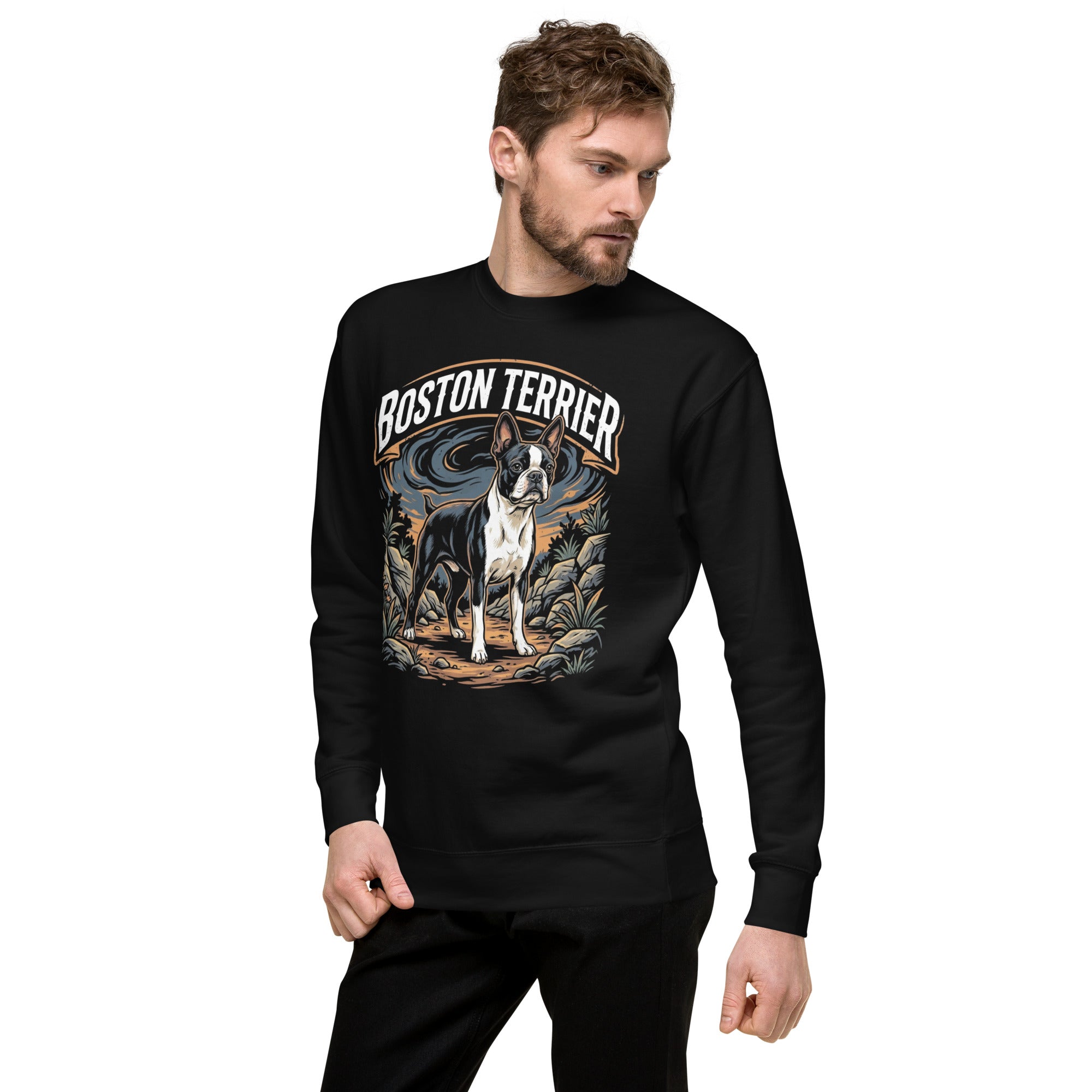 Boston Terrier Wilderness Guardian Unisex Premium Sweatshirt .