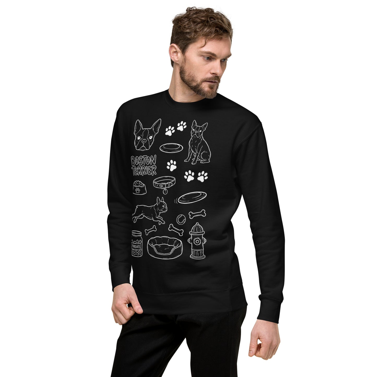 Boston Terrier Doodle Dog Lover Unisex Premium Sweatshirt .