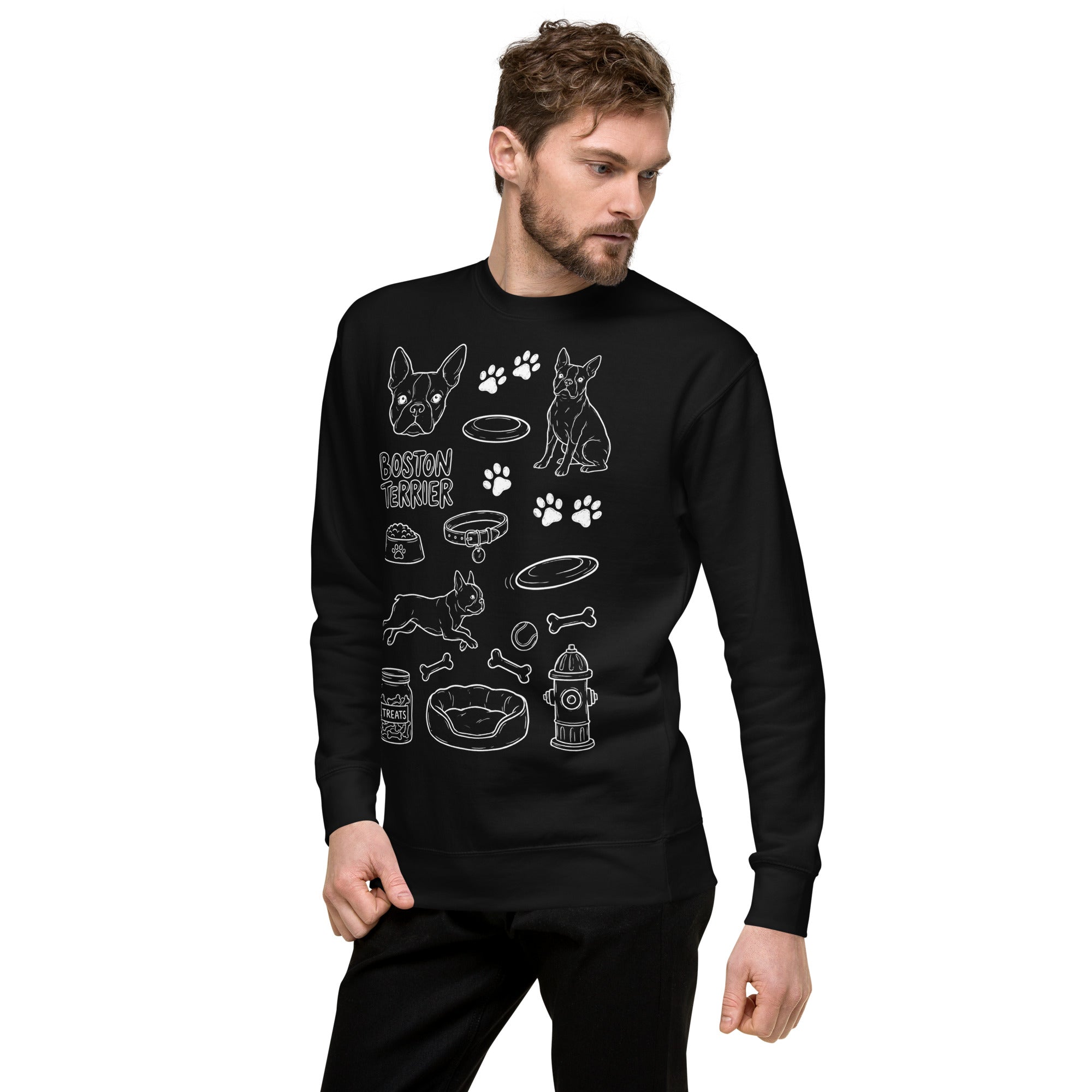 Boston Terrier Doodle Dog Lover Unisex Premium Sweatshirt .
