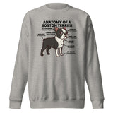 Boston Terrier Anatomy Illustrated Unisex Premium Sweatshirt . Carbon Grey