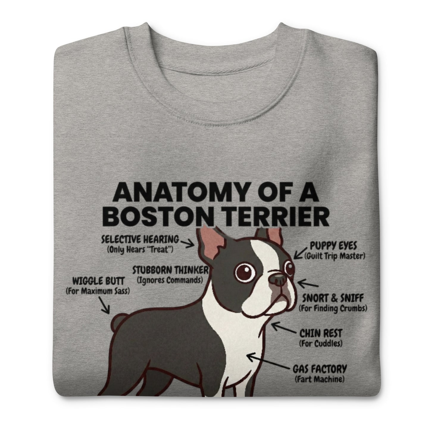 Boston Terrier Anatomy Illustrated Unisex Premium Sweatshirt .