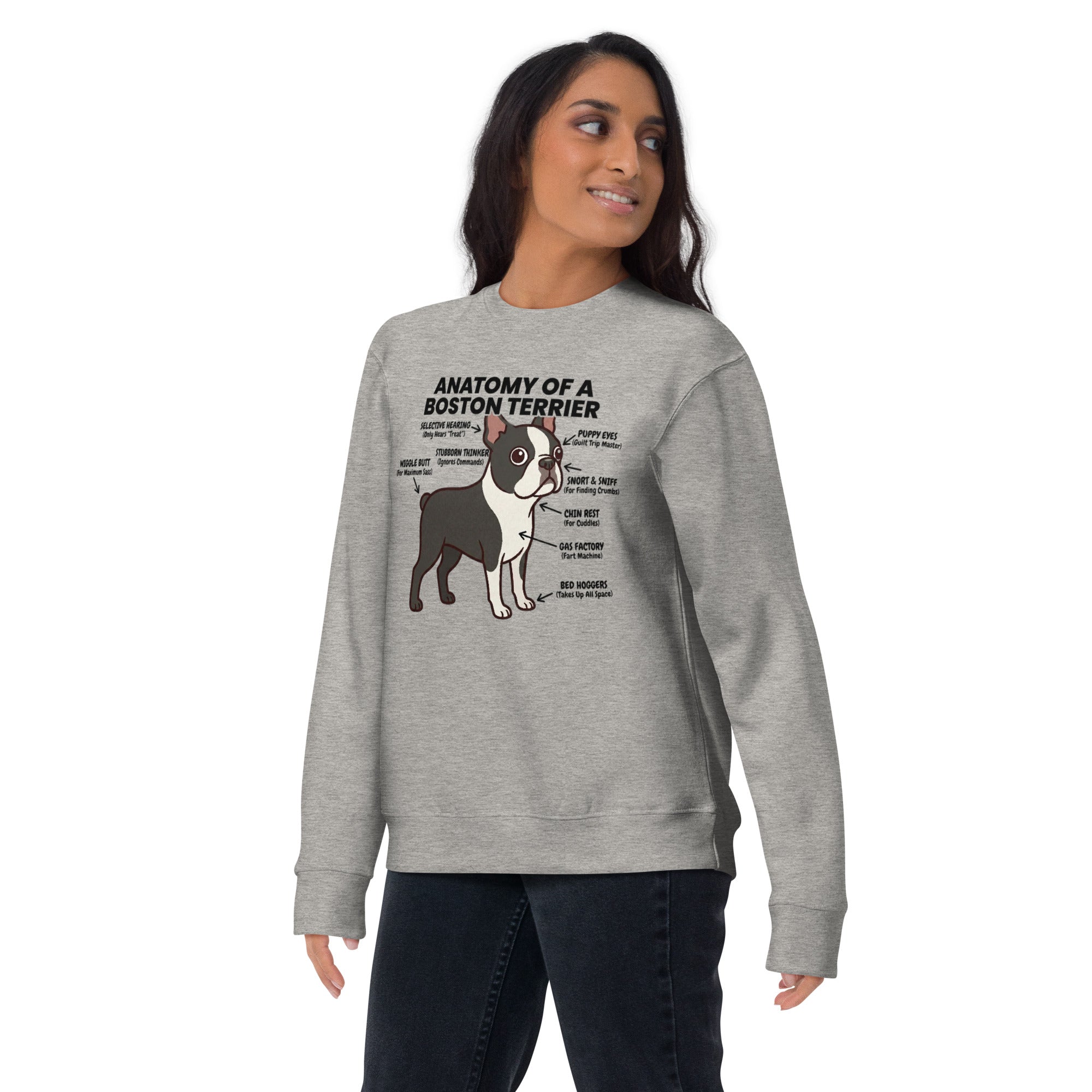 Boston Terrier Anatomy Illustrated Unisex Premium Sweatshirt .