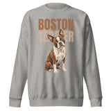 Brown Boston Terrier Dog Unisex Premium Sweatshirt . Carbon Grey