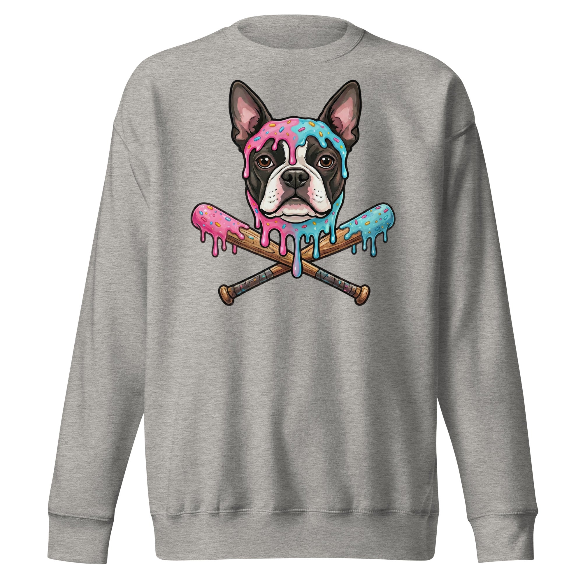 Baseball Drip Boston Terrier Dog Unisex Premium Sweatshirt . Carbon Grey