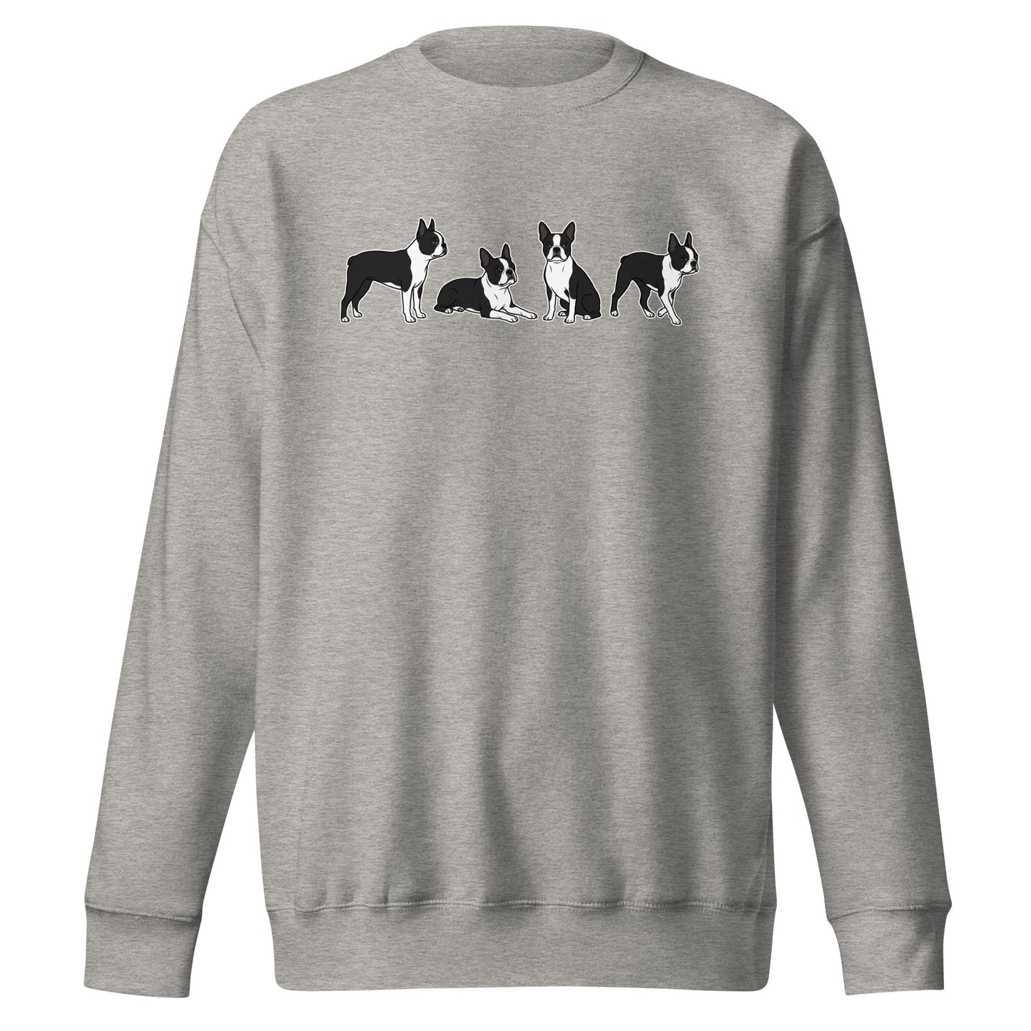 4 Boston Terrier Poses Unisex Premium Sweatshirt . Carbon Grey