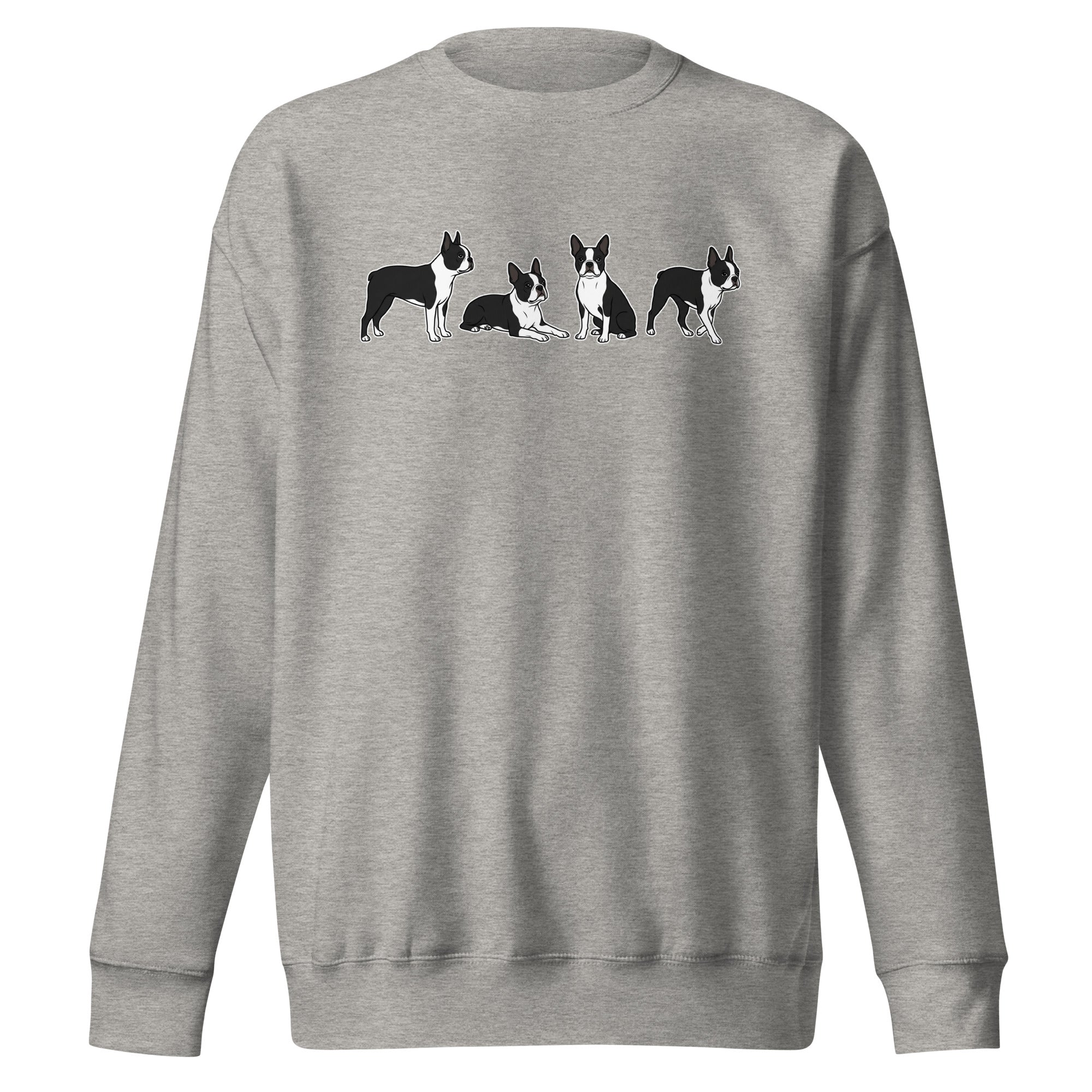 4 Boston Terrier Poses Unisex Premium Sweatshirt . Carbon Grey