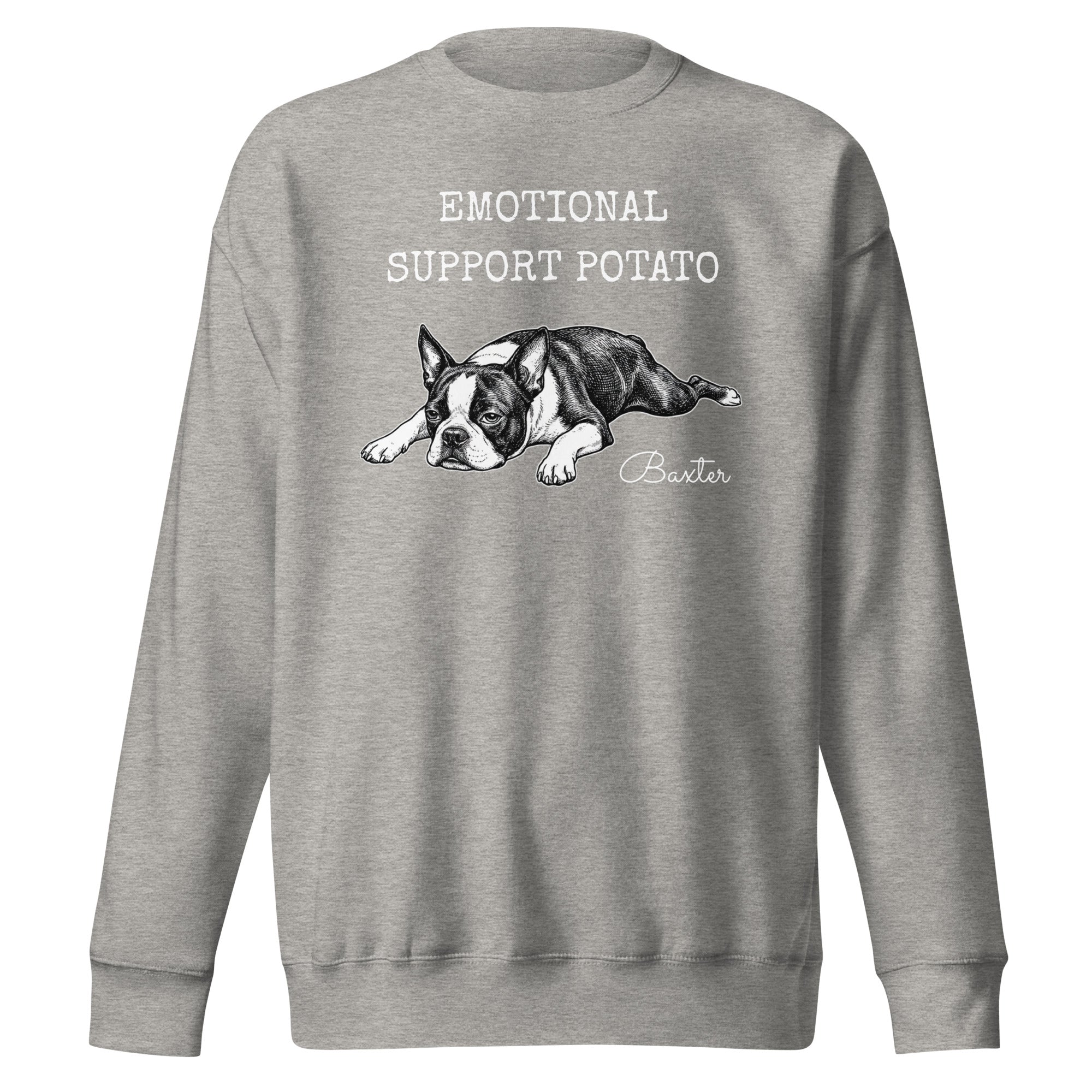 Emotional Support Potato Boston Terrier Dog Unisex Premium Sweatshirt . Carbon Grey