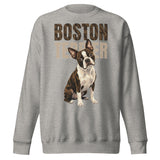 Brindle Boston Terrier Dog Unisex Premium Sweatshirt . Carbon Grey