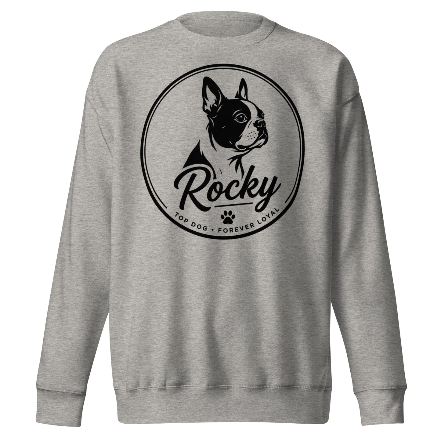 Personalized Dog Silhouette Unsex Premium Sweatshirt with Custom Name & Tagline . Carbon Grey