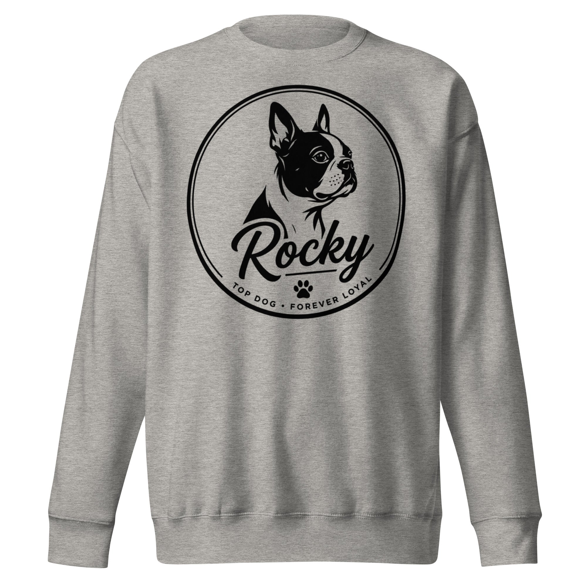 Personalized Dog Silhouette Unsex Premium Sweatshirt with Custom Name & Tagline . Carbon Grey