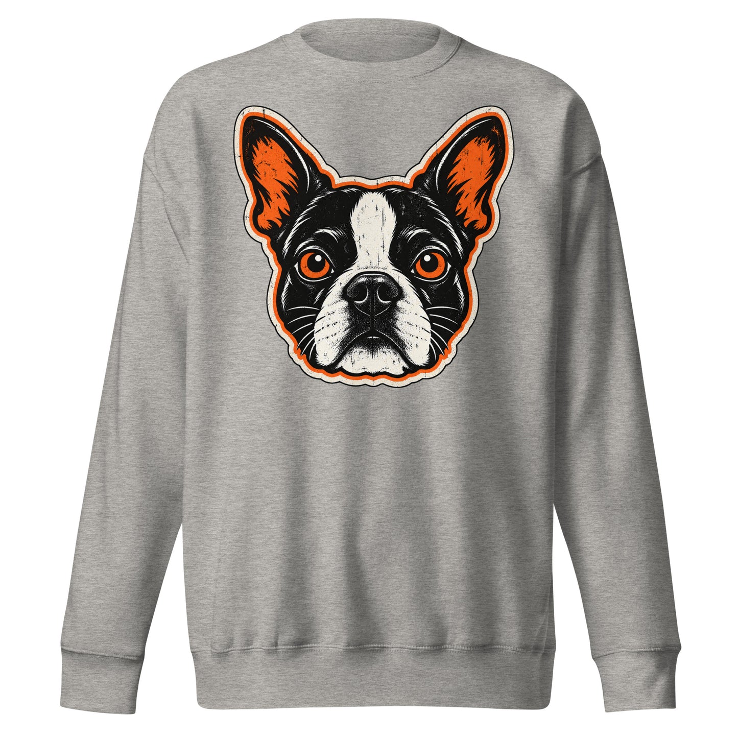 Halloween Boston Terrier Face Unisex Premium Sweatshirt . Carbon Grey