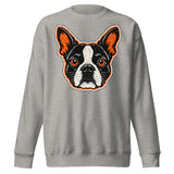 Halloween Boston Terrier Face Unisex Premium Sweatshirt . Carbon Grey