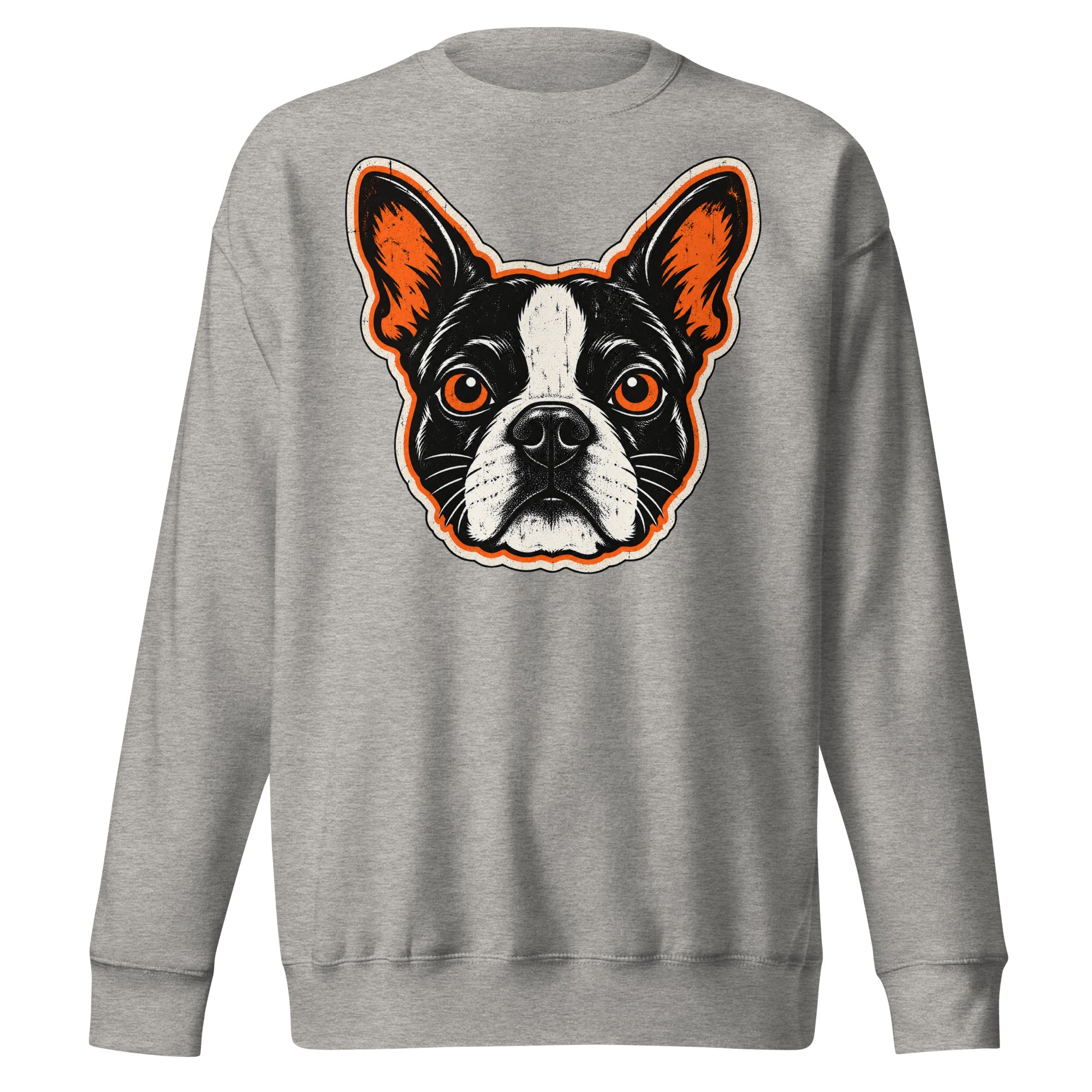 Halloween Boston Terrier Face Unisex Premium Sweatshirt . Carbon Grey