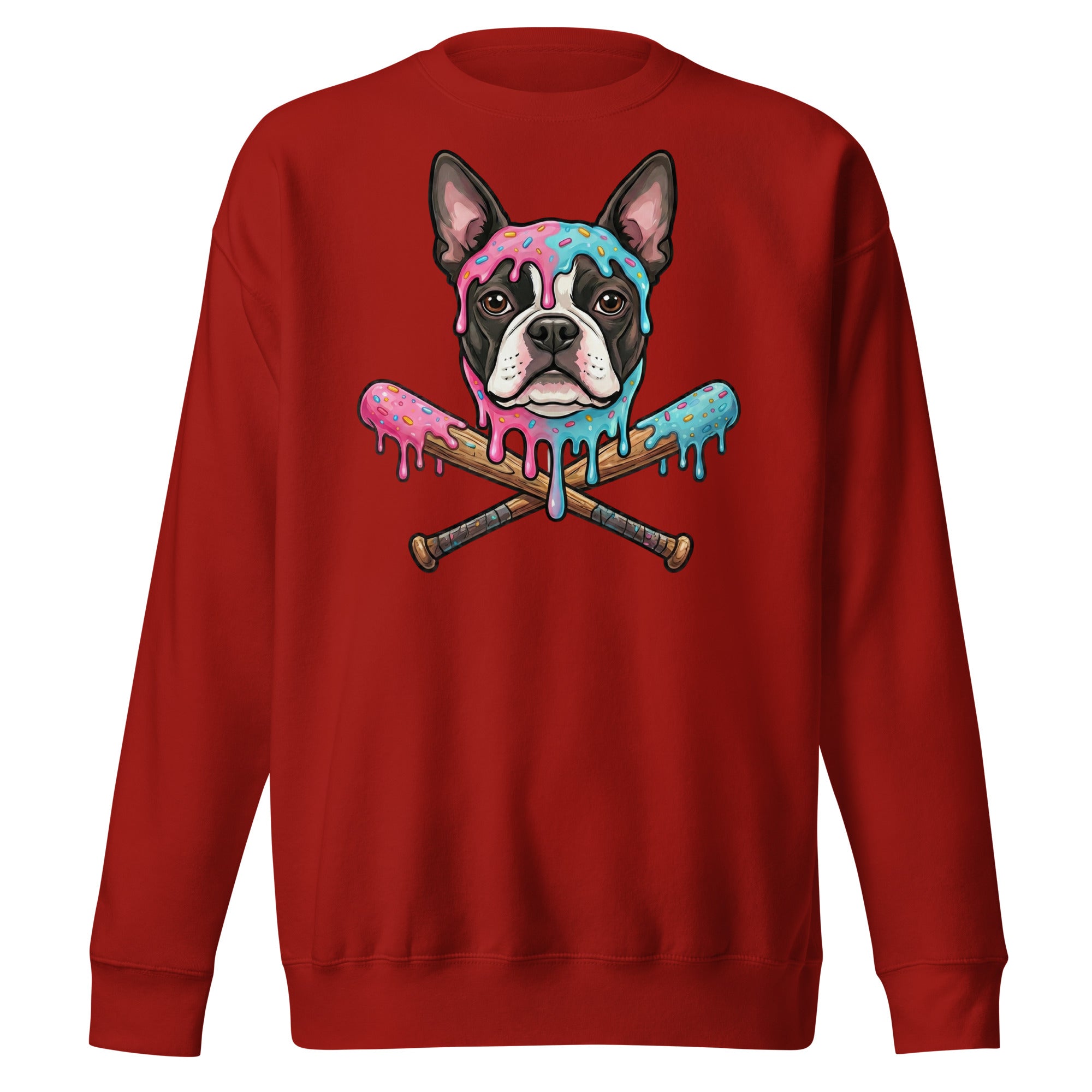 Baseball Drip Boston Terrier Dog Unisex Premium Sweatshirt . Cardinal