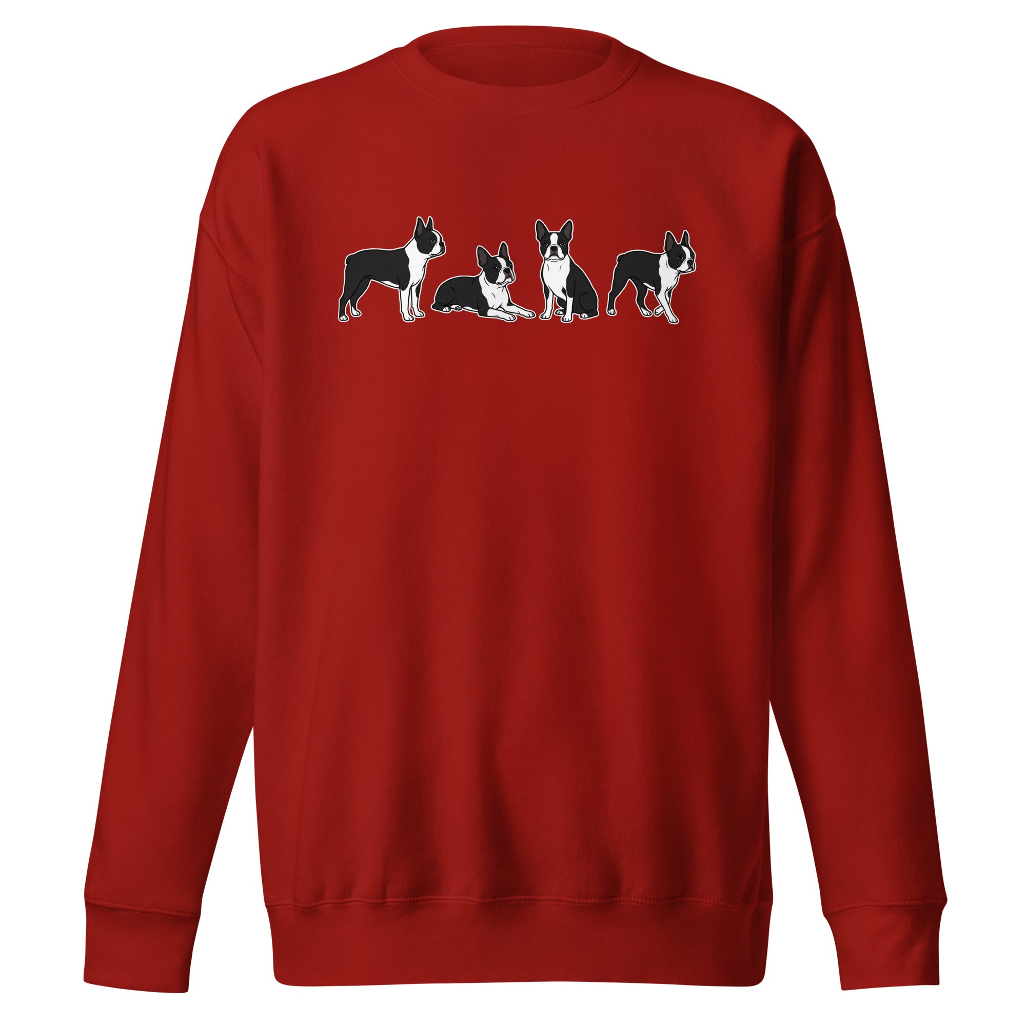 4 Boston Terrier Poses Unisex Premium Sweatshirt . Cardinal