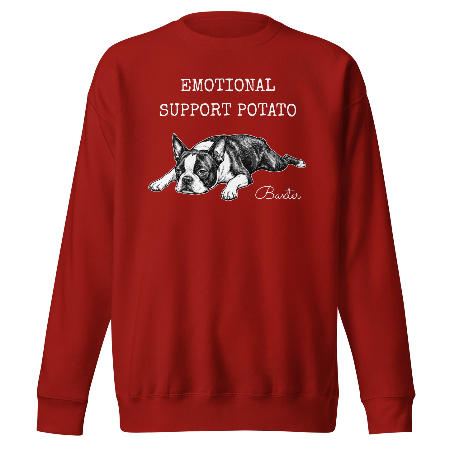 Emotional Support Potato Boston Terrier Dog Unisex Premium Sweatshirt . Cardinal