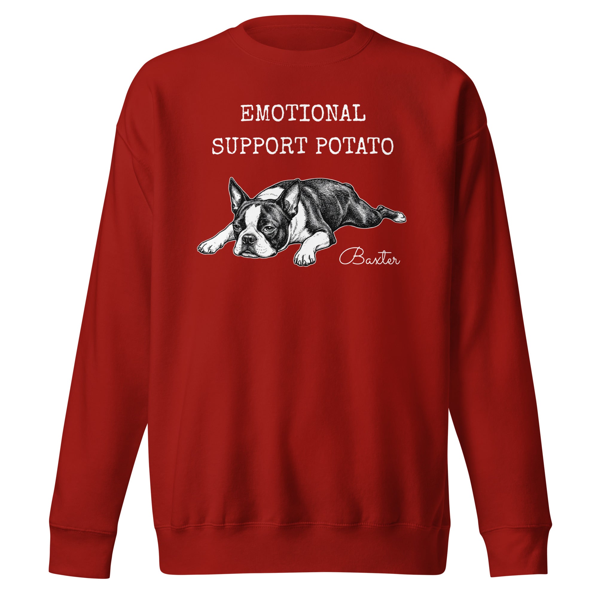 Emotional Support Potato Boston Terrier Dog Unisex Premium Sweatshirt . Cardinal