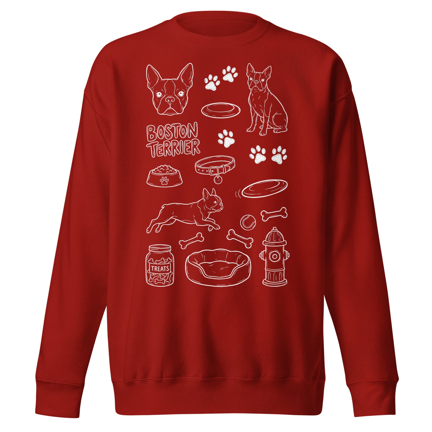 Boston Terrier Doodle Dog Lover Unisex Premium Sweatshirt . Cardinal
