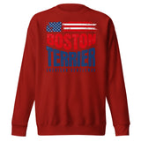 Boston Terrier American Flag Unisex Premium Sweatshirt – 4th of July Patriotic Dog Tee | USA 250th Birthday Shirt . Cardinal