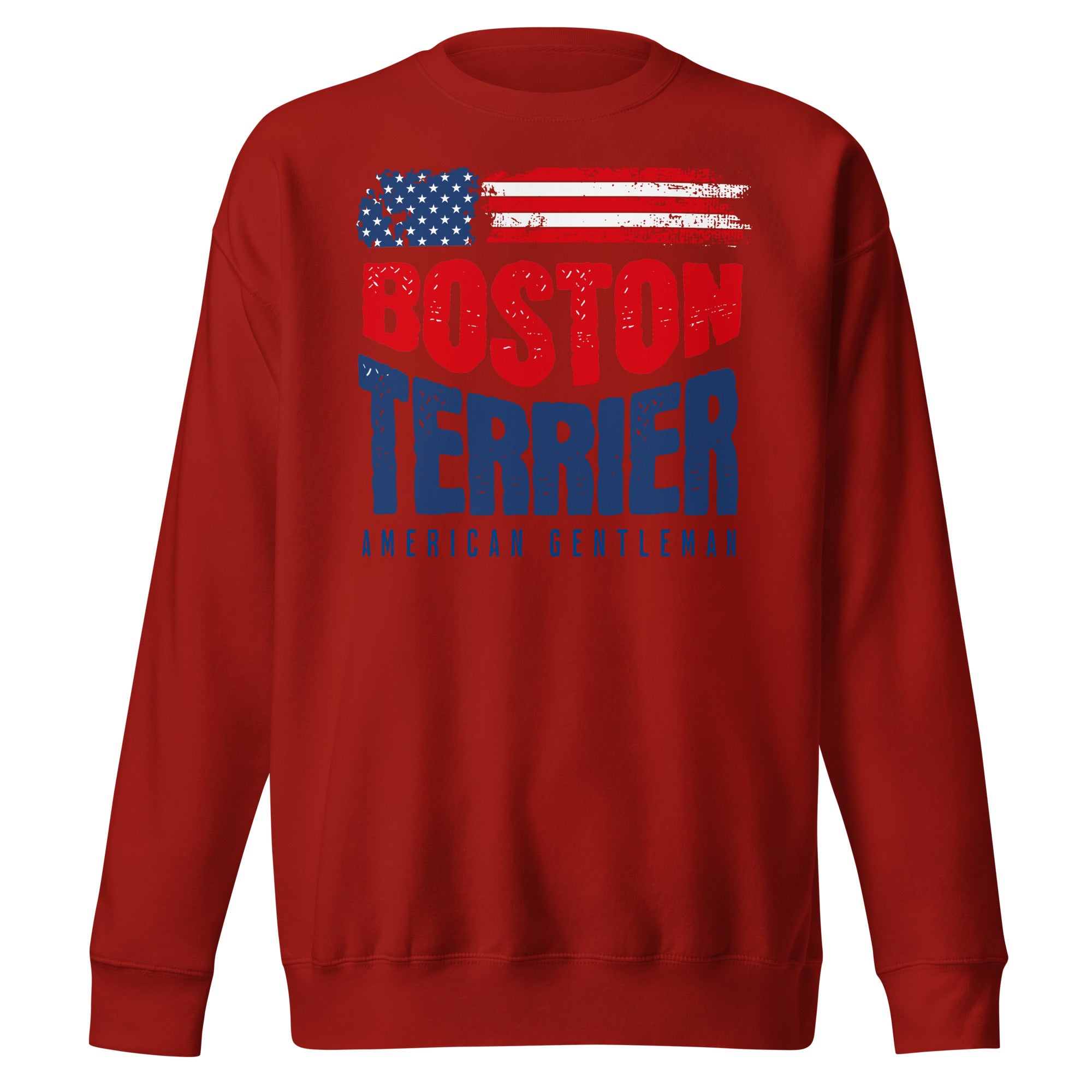 Boston Terrier American Flag Unisex Premium Sweatshirt – 4th of July Patriotic Dog Tee | USA 250th Birthday Shirt . Cardinal