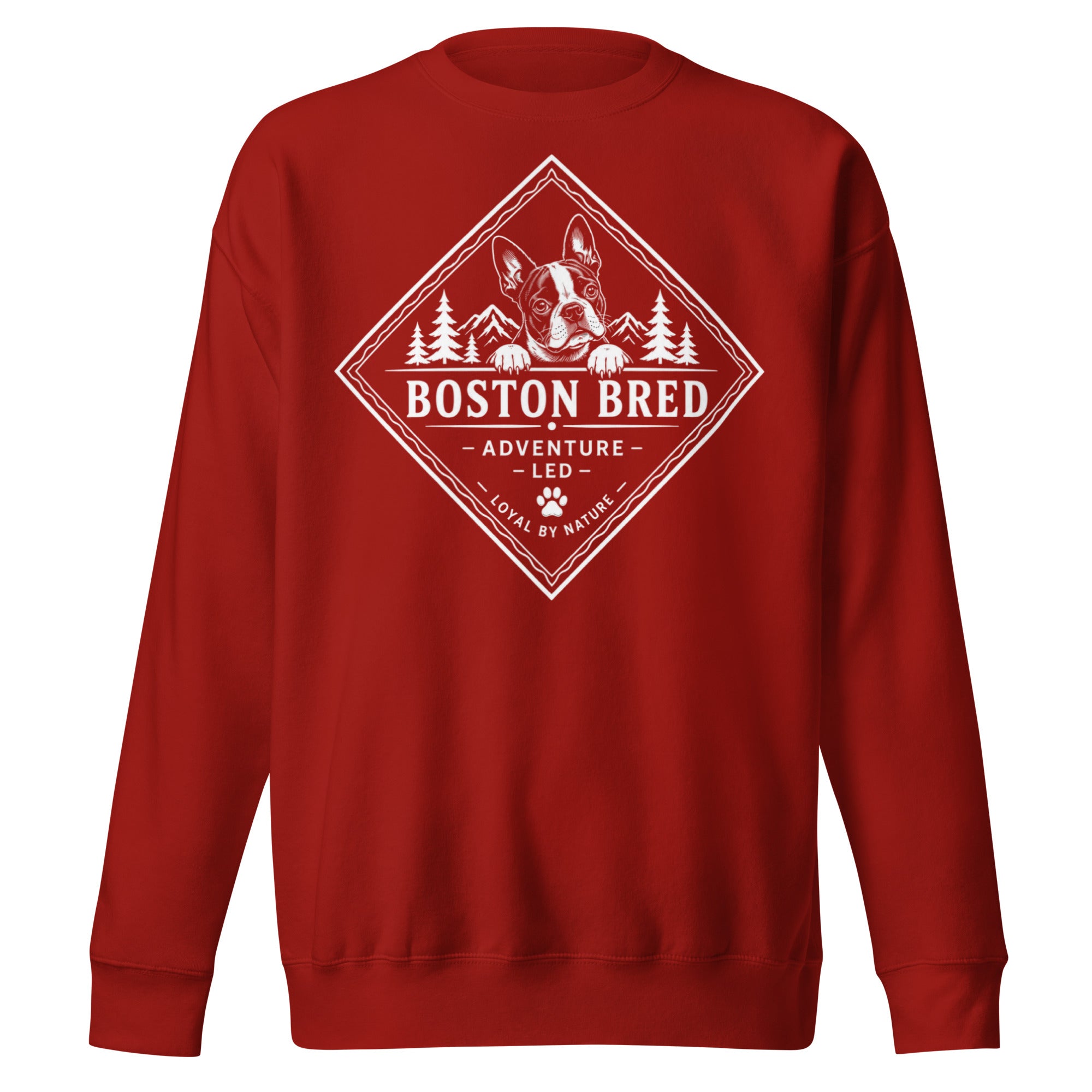 Boston Bred Adventure Led – Outdoor And Hiking Dog Lover Unisex Premium Sweatshirt . Cardinal