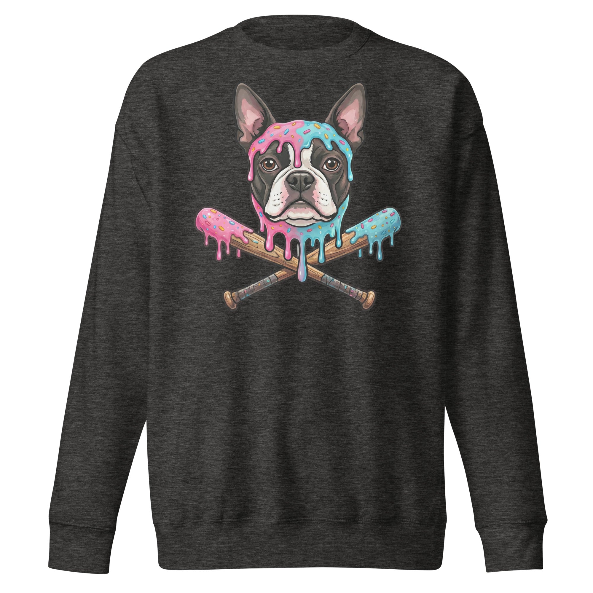 Baseball Drip Boston Terrier Dog Unisex Premium Sweatshirt . Charcoal Heather