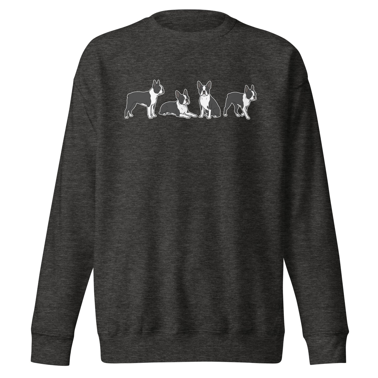4 Boston Terrier Poses Unisex Premium Sweatshirt . Charcoal Heather