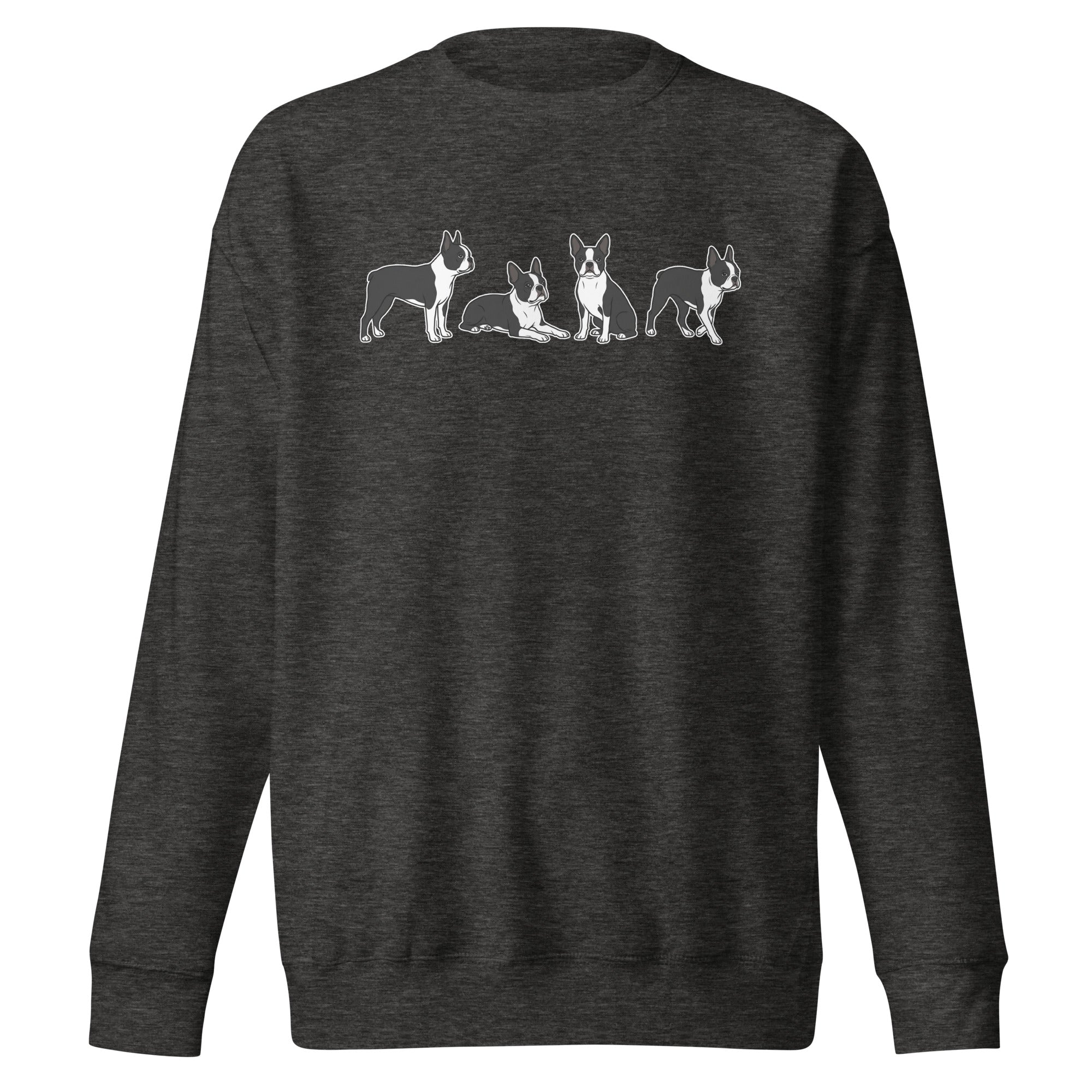 4 Boston Terrier Poses Unisex Premium Sweatshirt . Charcoal Heather