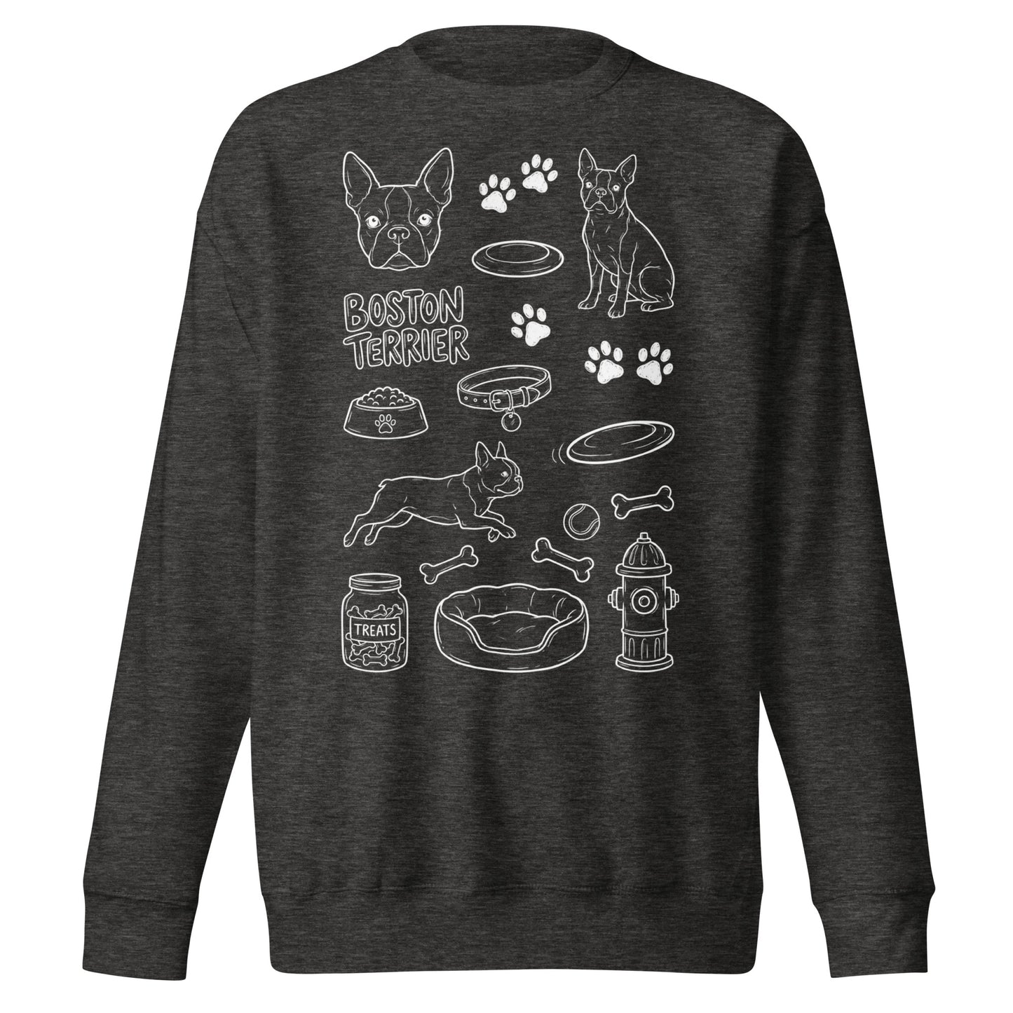 Boston Terrier Doodle Dog Lover Unisex Premium Sweatshirt . Charcoal Heather