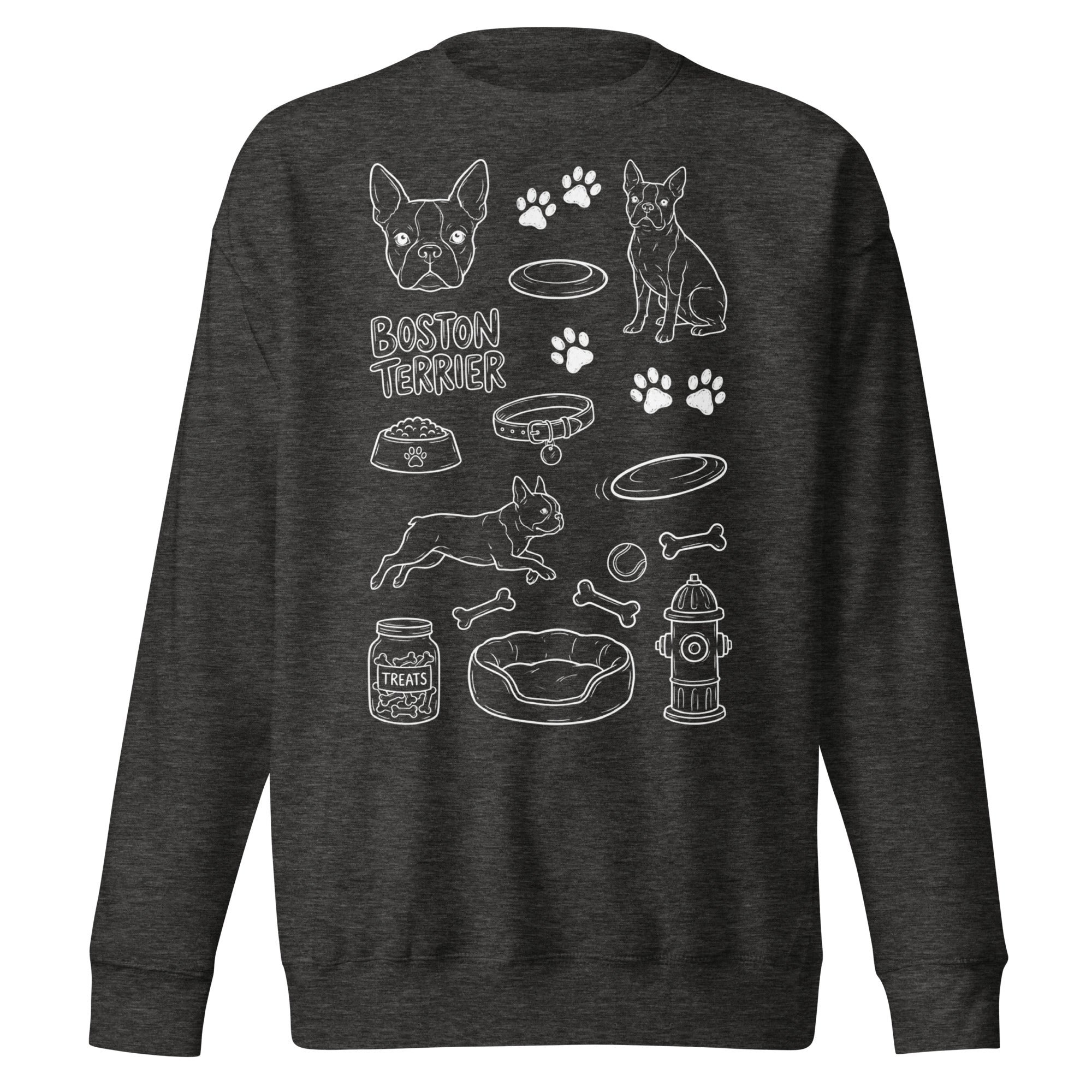 Boston Terrier Doodle Dog Lover Unisex Premium Sweatshirt . Charcoal Heather