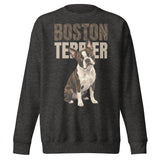 Brindle Boston Terrier Dog Unisex Premium Sweatshirt . Charcoal Heather