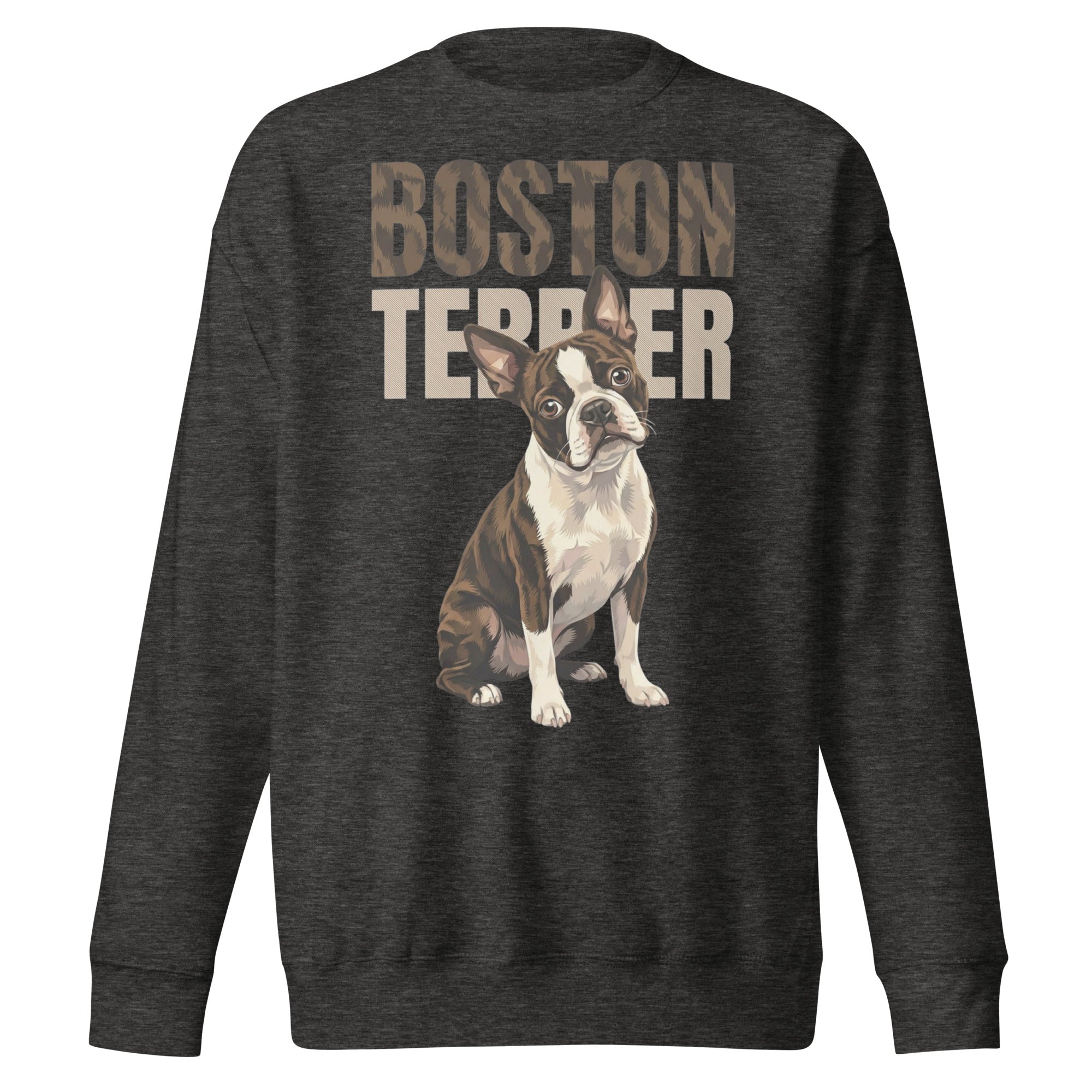 Brindle Boston Terrier Dog Unisex Premium Sweatshirt . Charcoal Heather