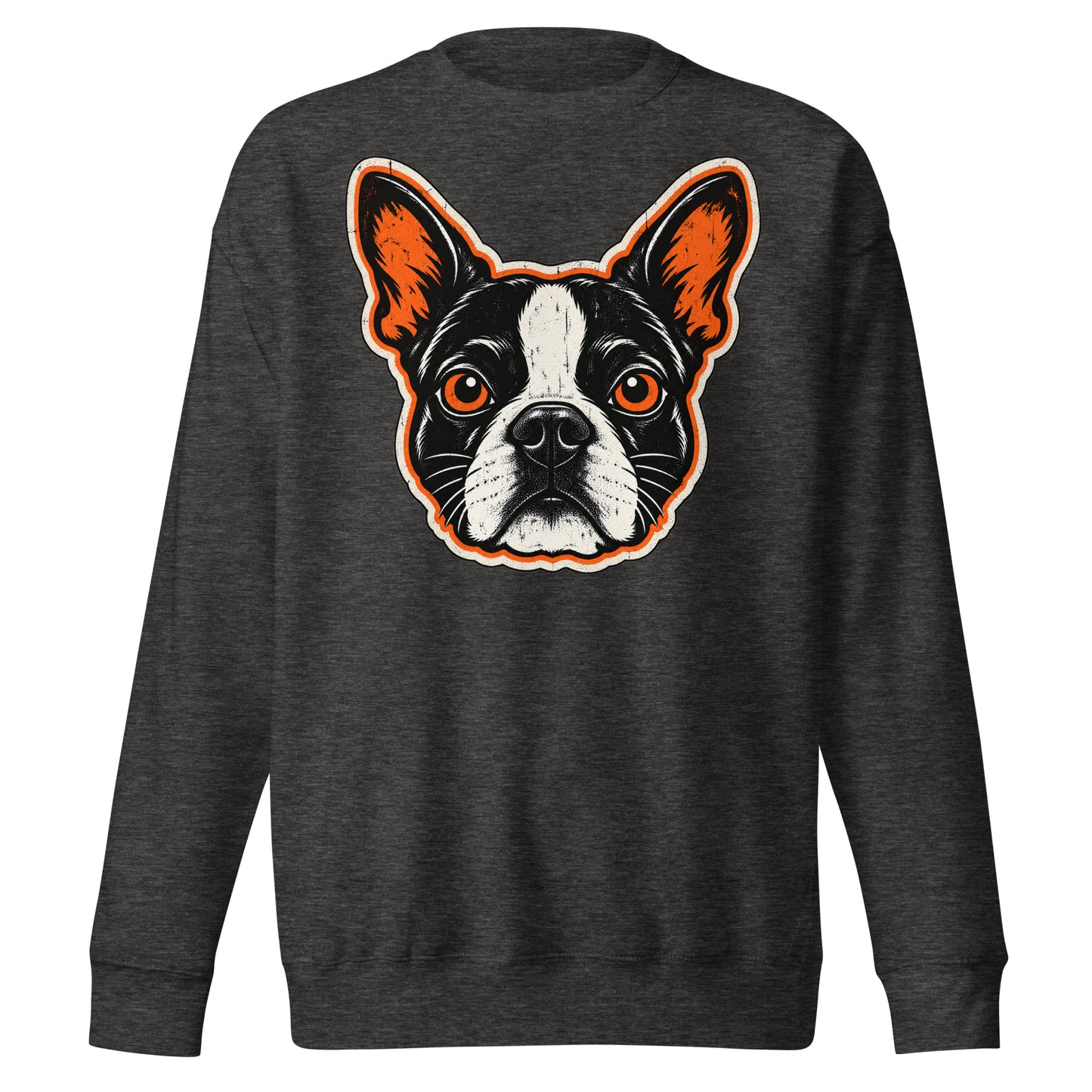 Halloween Boston Terrier Face Unisex Premium Sweatshirt . Charcoal Heather