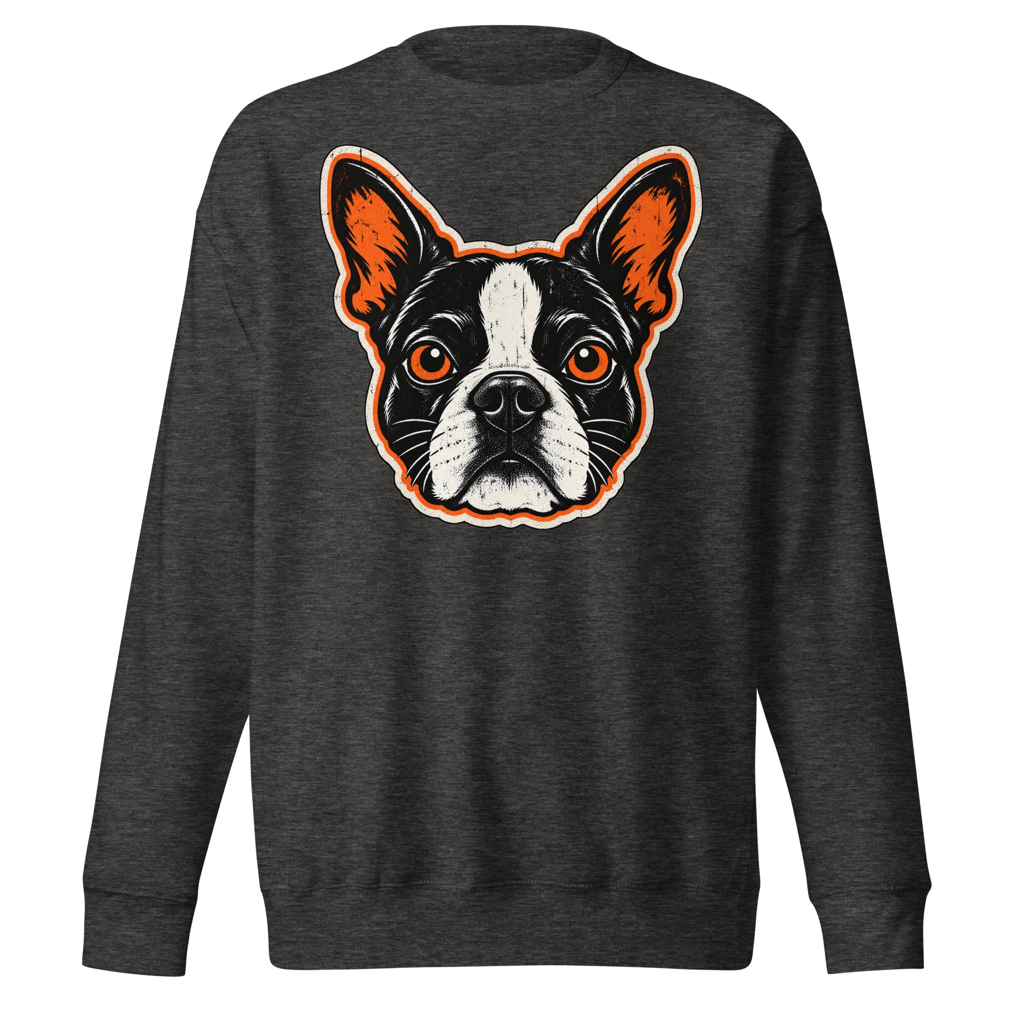 Halloween Boston Terrier Face Unisex Premium Sweatshirt . Charcoal Heather