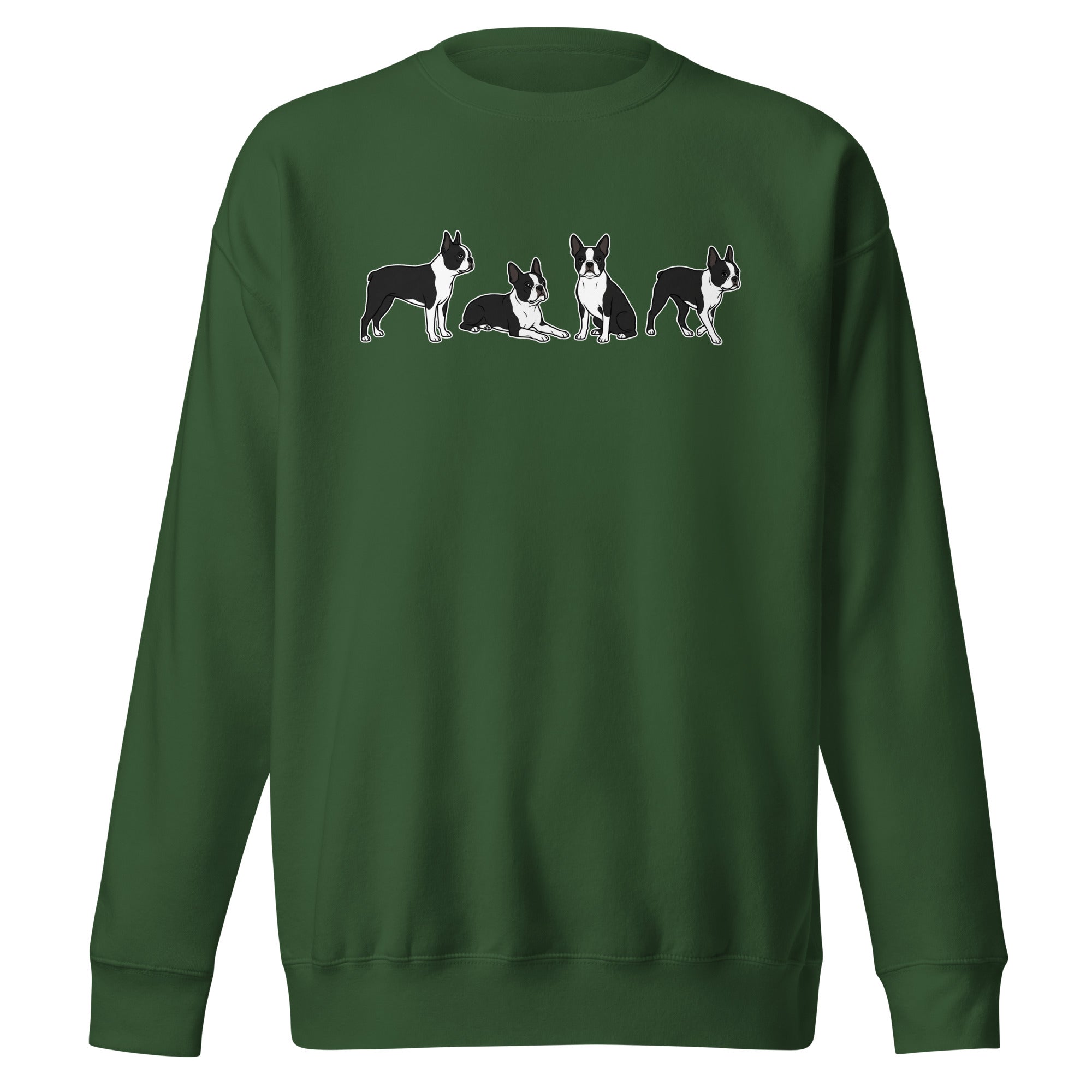 4 Boston Terrier Poses Unisex Premium Sweatshirt . Forest Green
