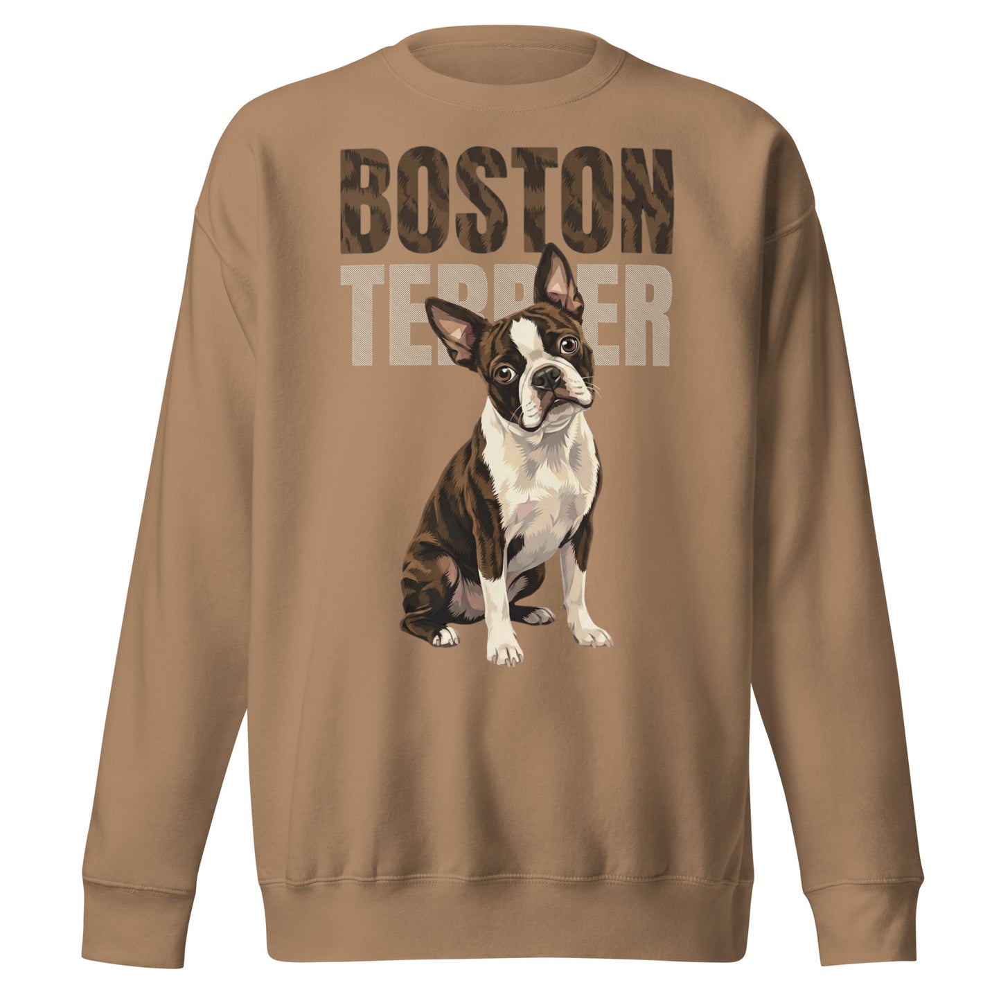 Brindle Boston Terrier Dog Unisex Premium Sweatshirt . Latte