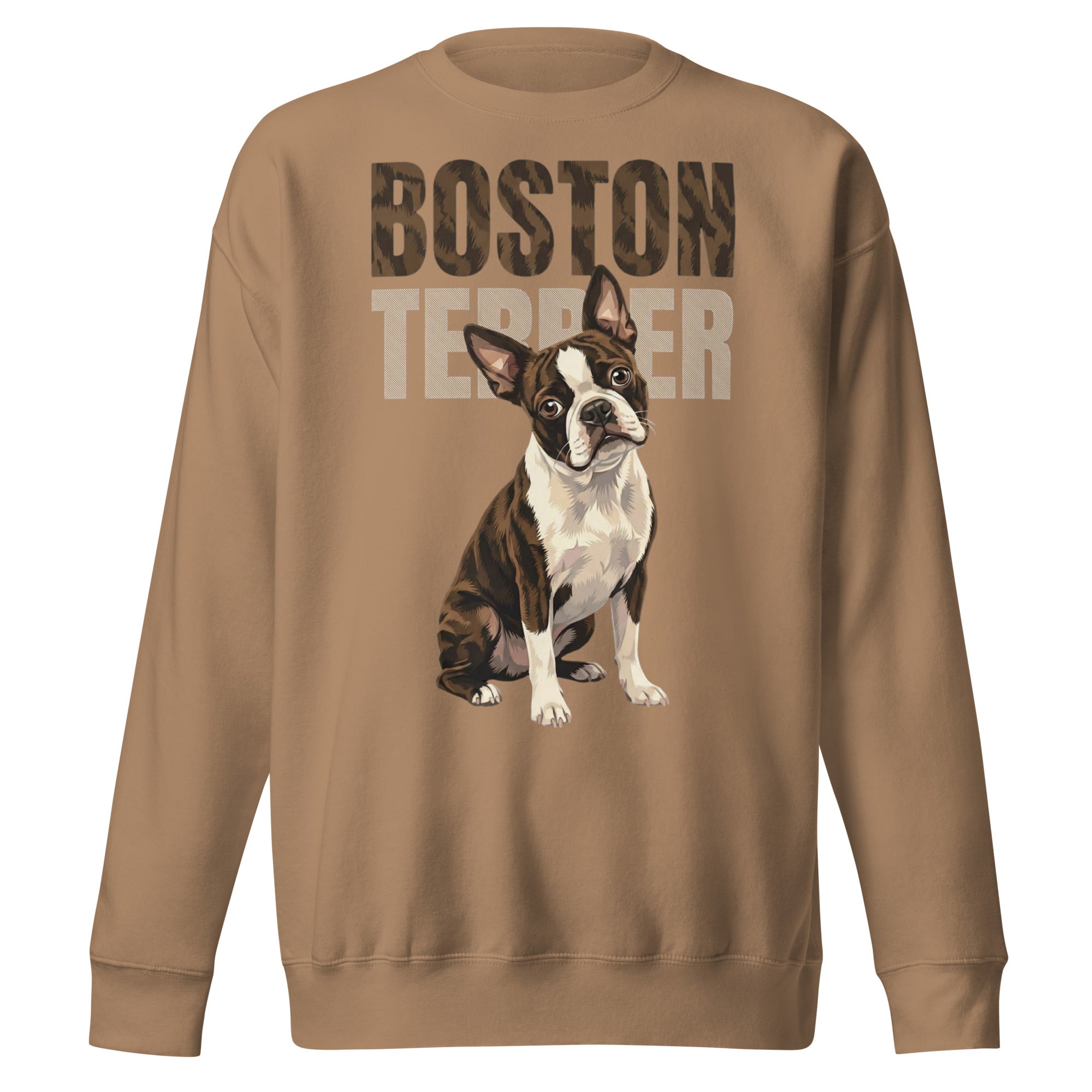 Brindle Boston Terrier Dog Unisex Premium Sweatshirt . Latte