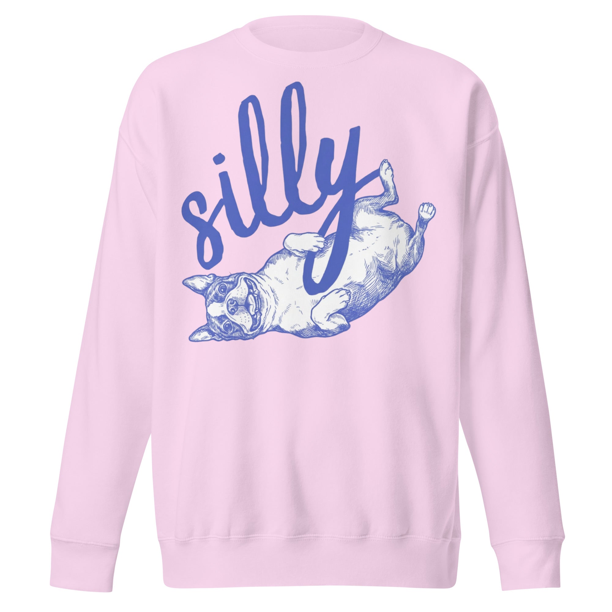 Silly Boston Terrier Dog Upside Down Unisex Premium Sweatshirt . Lavender