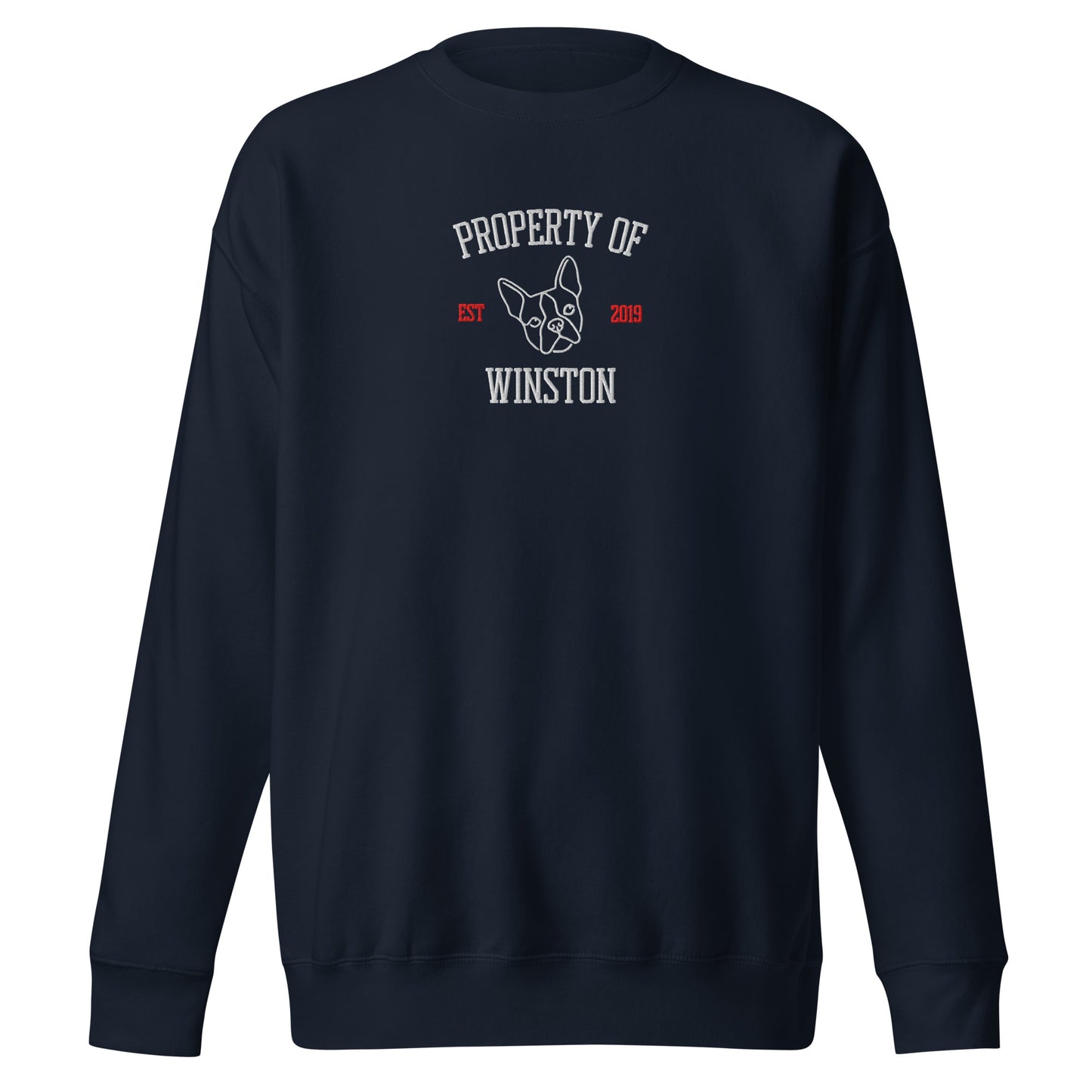 Property Of My Dog Custom Embroidered Unisex Premium Sweatshirt . Navy Blazer