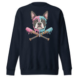 Baseball Drip Boston Terrier Dog Unisex Premium Sweatshirt . Navy Blazer