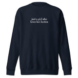 Just A Girl Who Loves Her Boston Unisex Premium Sweatshirt . Navy Blazer