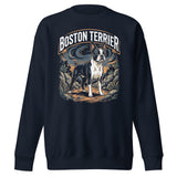 Boston Terrier Wilderness Guardian Unisex Premium Sweatshirt . Navy Blazer