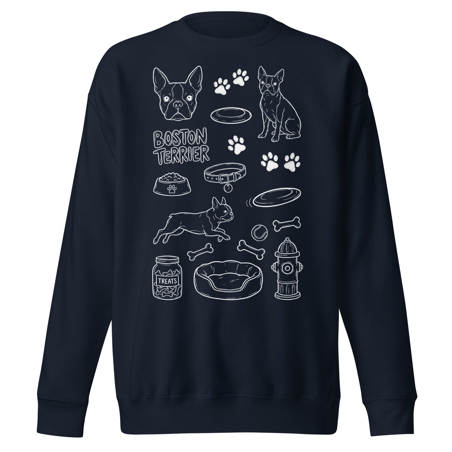 Boston Terrier Doodle Dog Lover Unisex Premium Sweatshirt . Navy Blazer